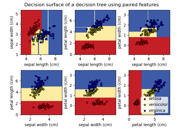 Decision surface of a decision tree using paired features