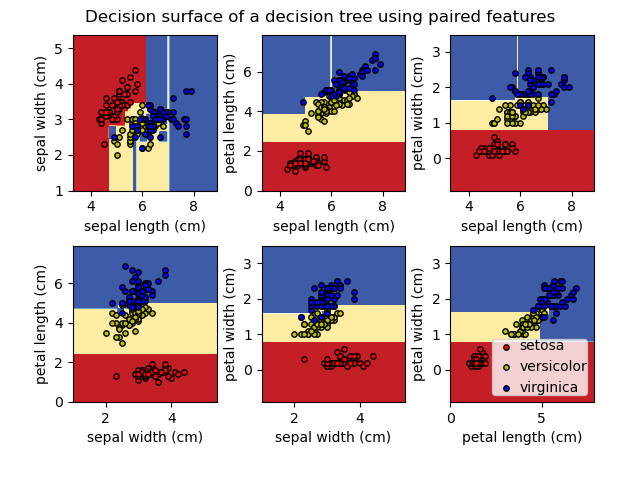 Decision surface of a decision tree using paired features